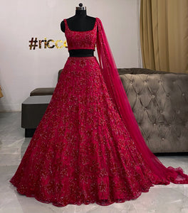 Magenta beaded Lehenga