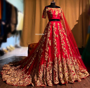 Train Bridal lehenga with dori work and cut work dupatta