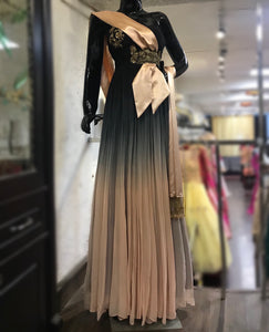 Off shoulder draped cocktail ombré gown