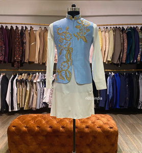 Embroidered Nehru jacket with kurta pyjama