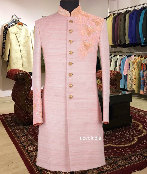 Pink appliqué work sherwani
