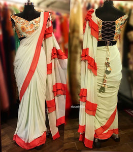 Frill sareegown with zari and Resham work blouse