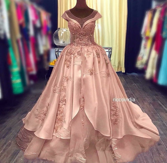 Rose gold structured cocktail gown