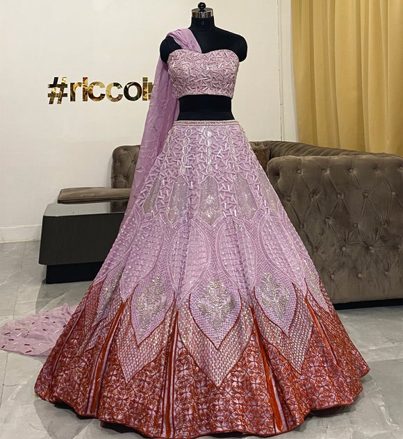 Ombré embroidery nalki Lehenga with cape