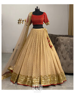 Banarsi gold and red lehenga