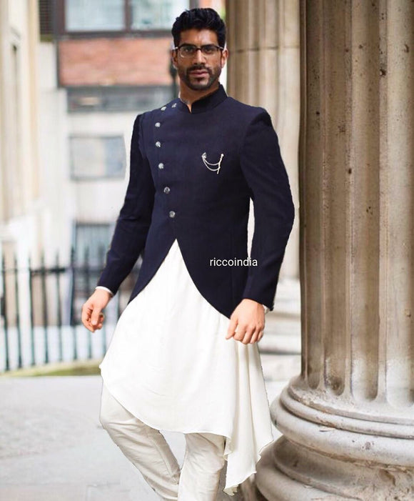 Indowestern bandgala blazer with draped kurta