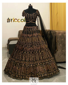Black Lehenga with copper beads and sequins work