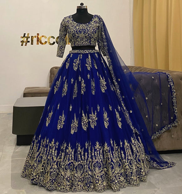 Royal blue beaded Lehenga