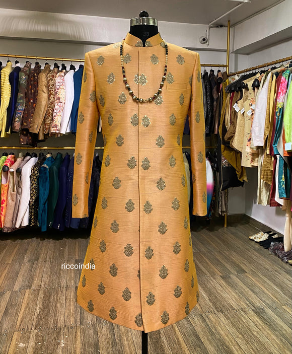Peach bootiwork sherwani