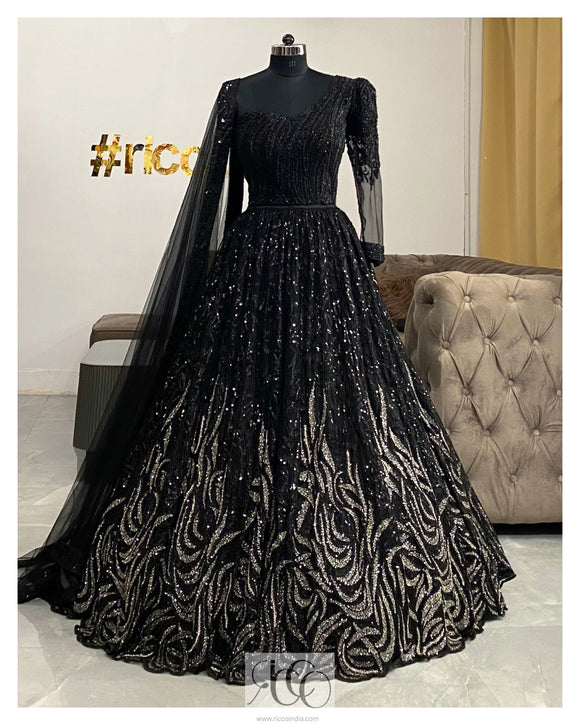 Black silver ombré embroidery Lehenga