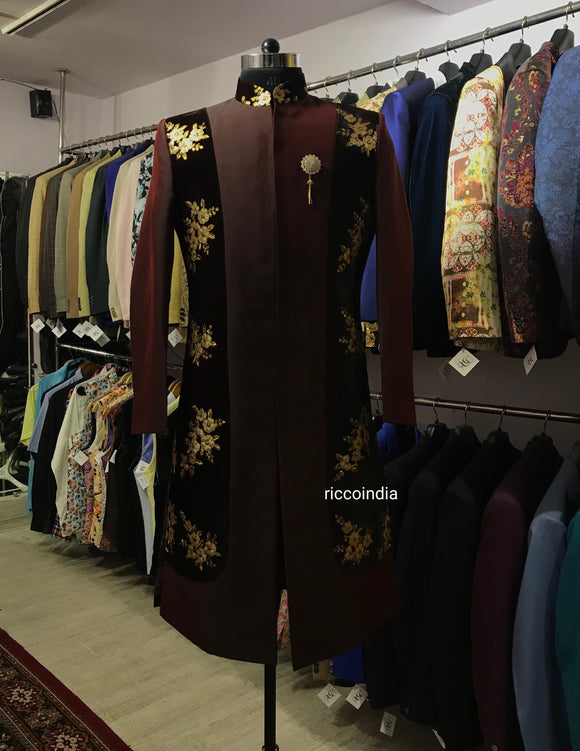 Maroon embroidered sherwani