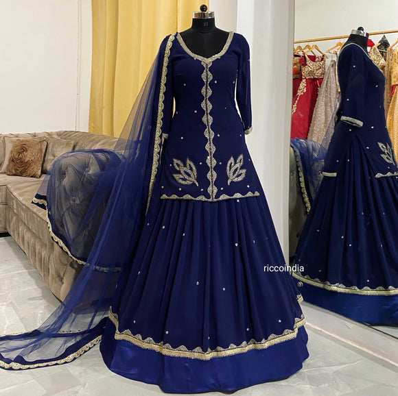 Buy Chanderi Kurta & Lehenga Set by Rajiramniq at Aza Fashions | Lehenga  pattern, Designer kurti patterns, Kurta lehenga