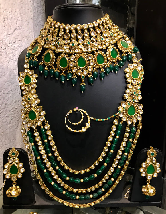 Green Stone Necklace Indian Imitaiton Temple Jewellery Bharatanatyam