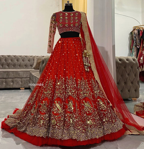 Red train lehenga