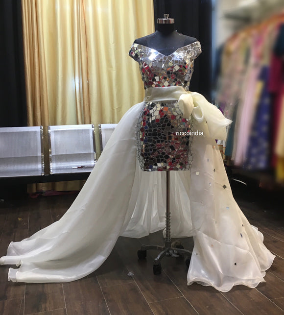 Mirror dress with organza detachable train