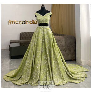 Pastel green removable skirt fusion Lehenga