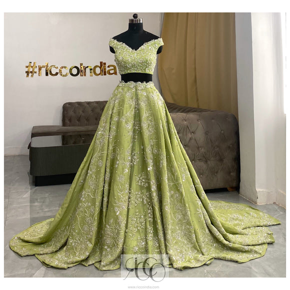 Pastel green removable skirt fusion Lehenga