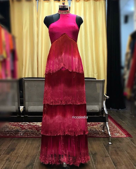Pink fringe ombré cocktail gown