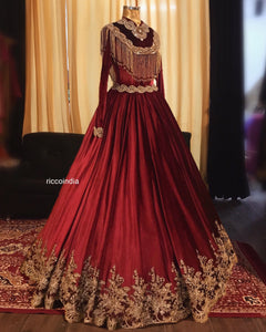 Maroon suede ball gown