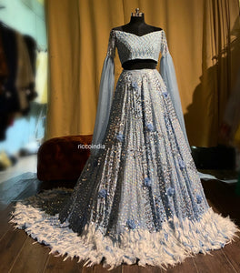 Baby blue train croptop skirt