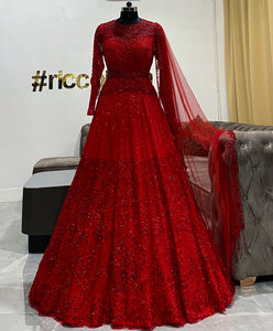 Red beadwork gown