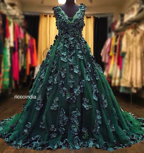 Hand made flowers 3D embroidery cocktail gown