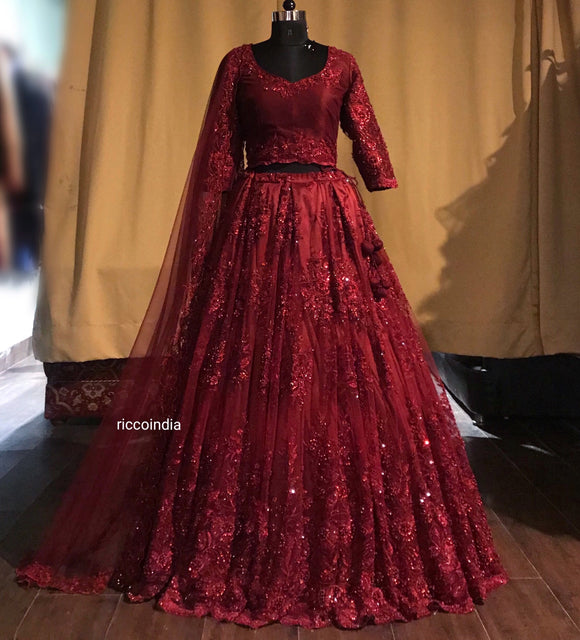 Burgundy bridal lehenga