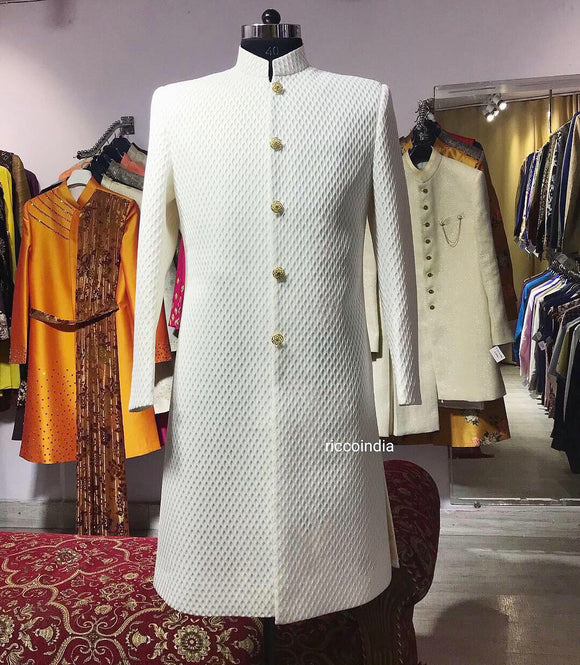 3D Textured white sherwani